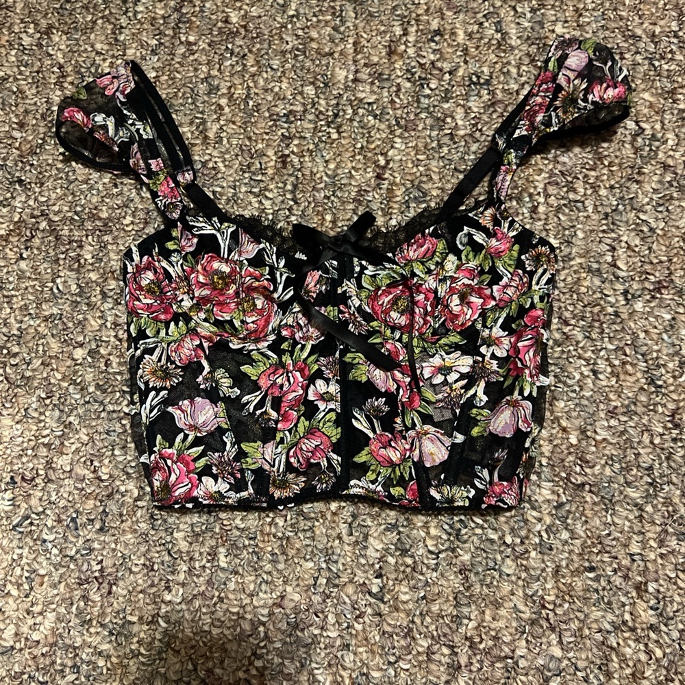Victoria's Secret Black Floral Crop Top
